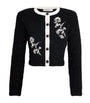 Self-Portrait Black Textured-Knit Embellished Floral Jacket