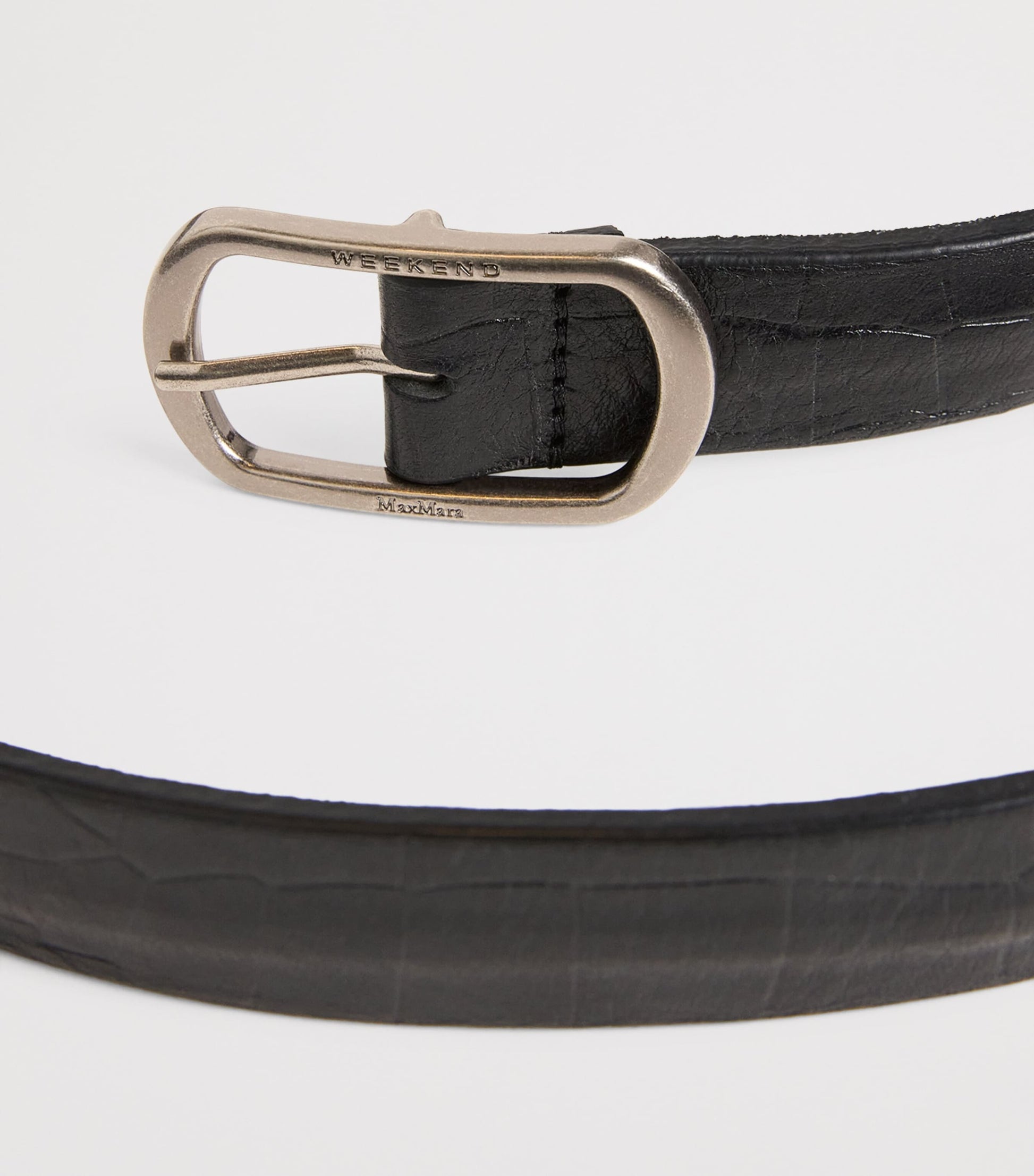 Black Crocodile-Embossed Leather Belt