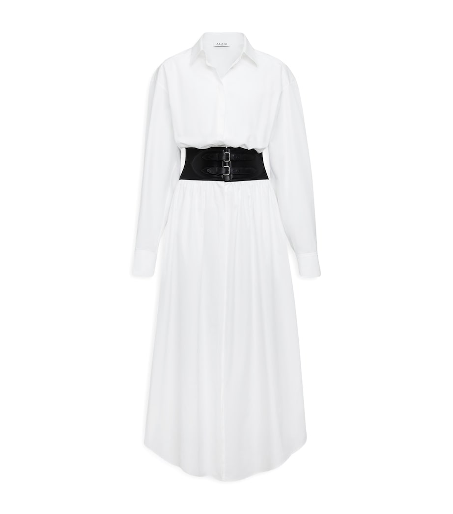 White Belted Shirt Midi Dress