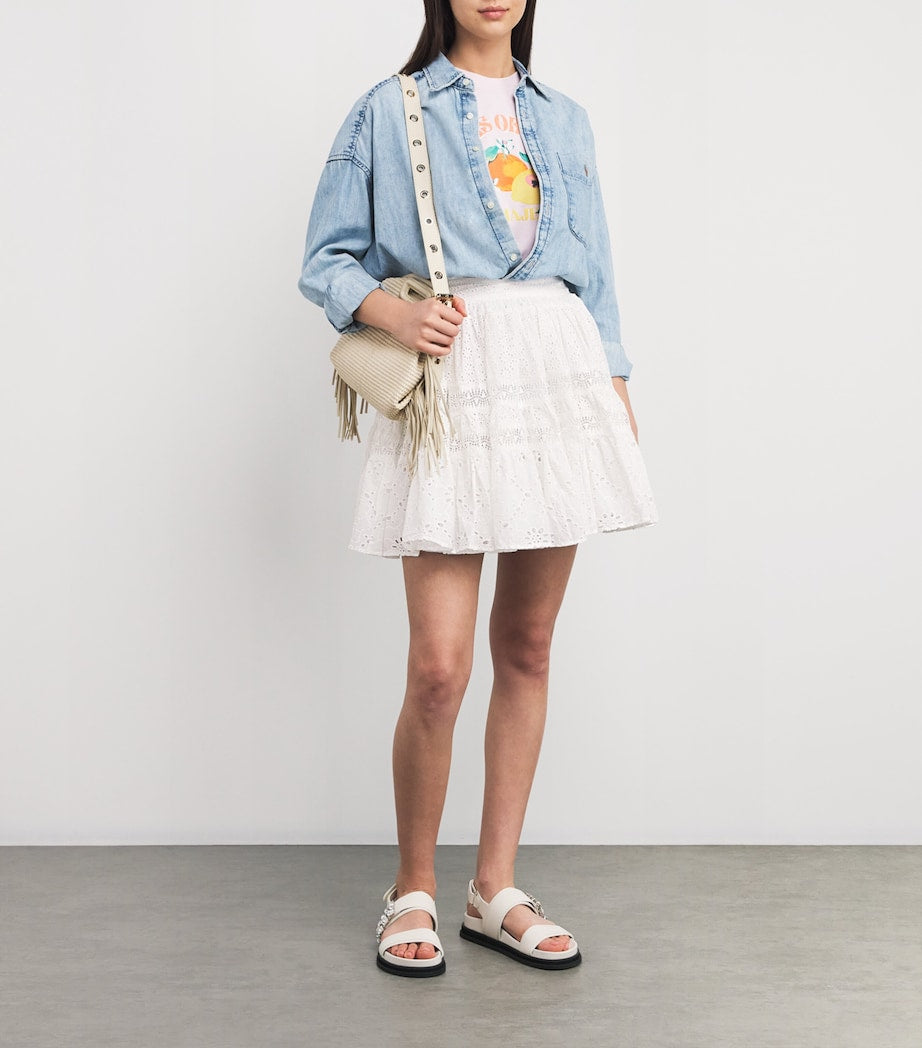 White Cotton Embroidered Mini Skirt