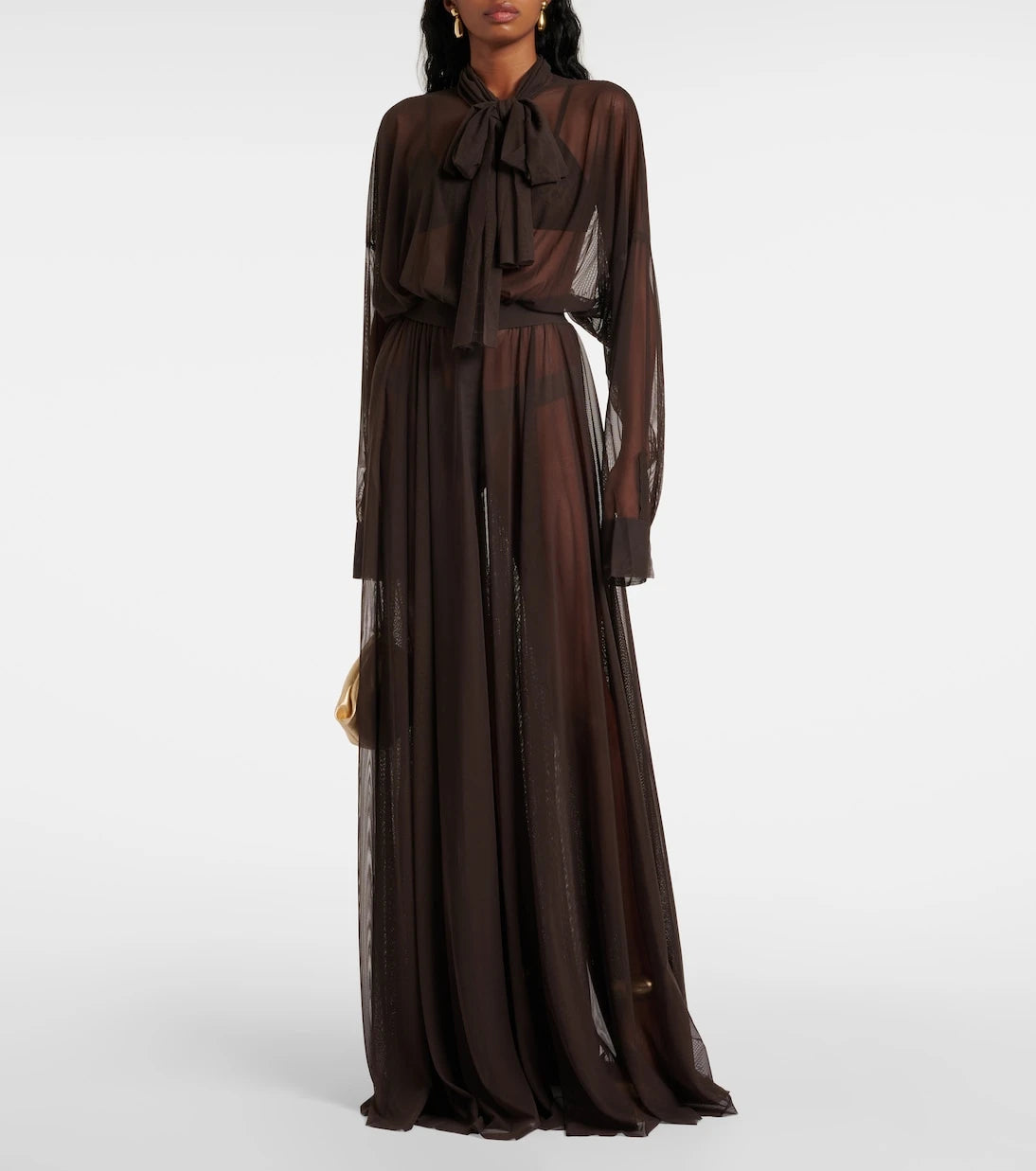 Norma Kamali - Balloon-sleeve mesh shirt dress