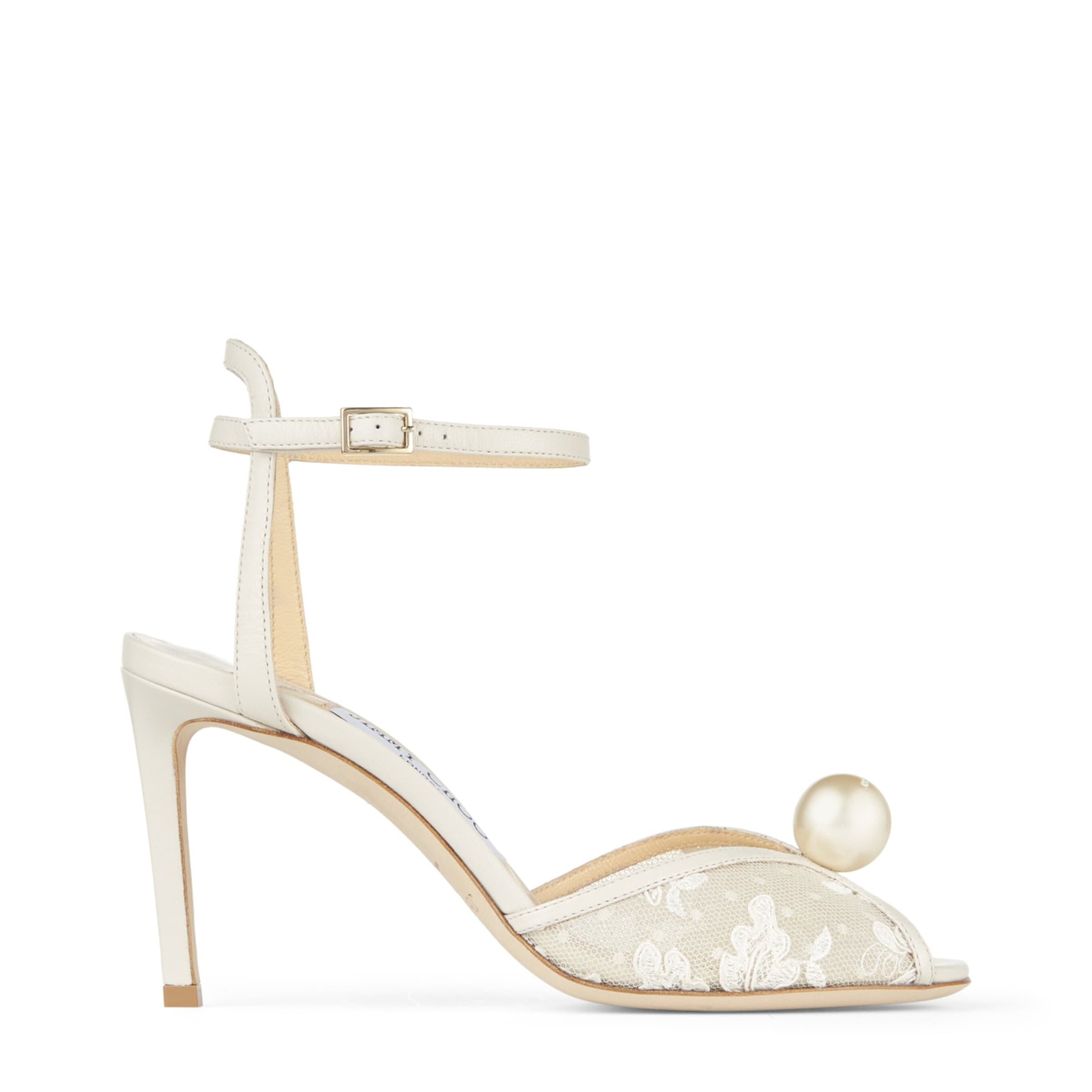 Jimmy Choo Neutral Sacora 85 Lace Leather Sandals