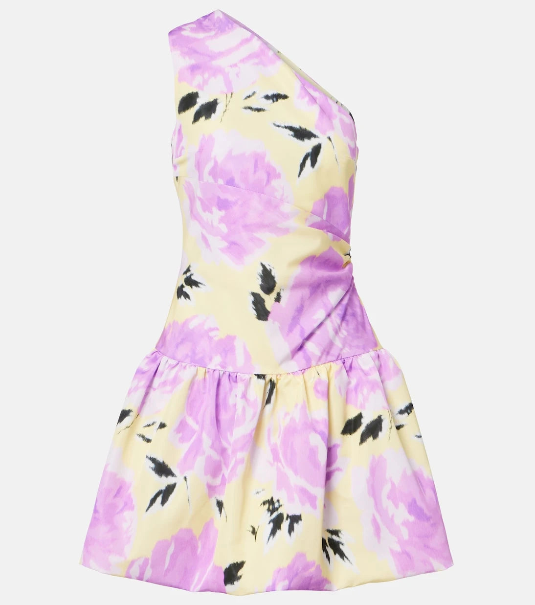 Patou - Floral gathered one-shoulder faille minidress