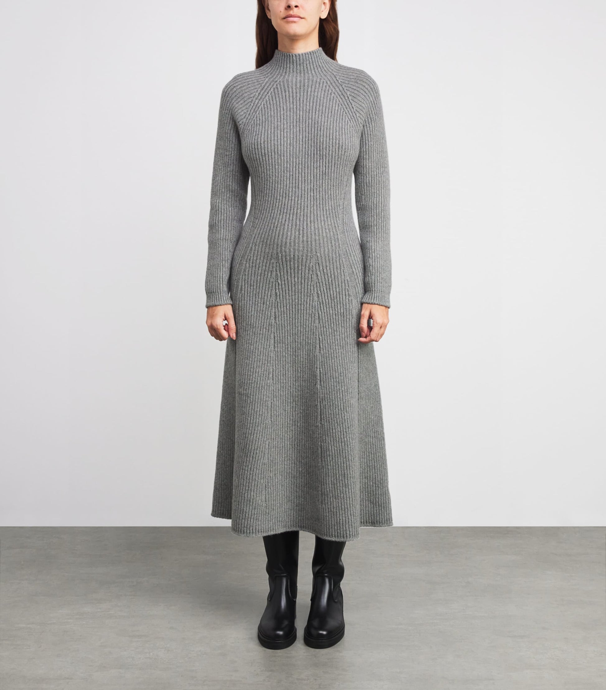 Johnstons Of Elgin Grey Cashmere-Blend Ribbed Midi Knitted Dress