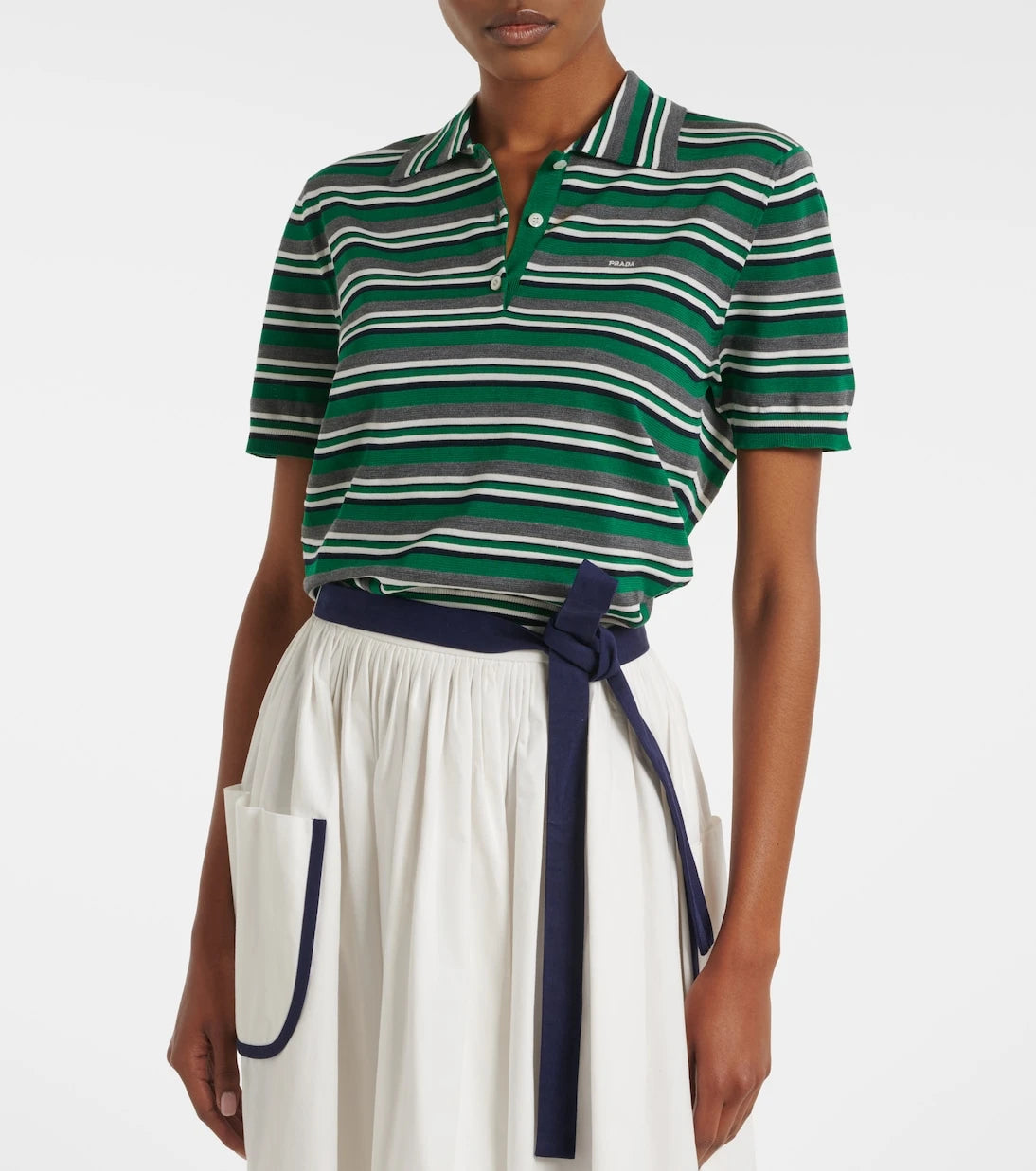 Prada - Striped cotton and silk polo shirt