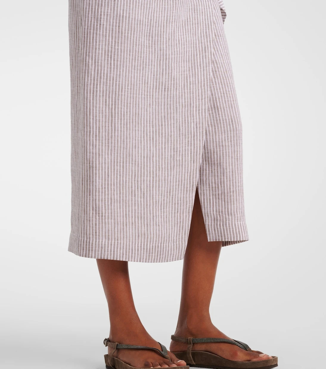 Brunello Cucinelli - Striped linen wrap skirt