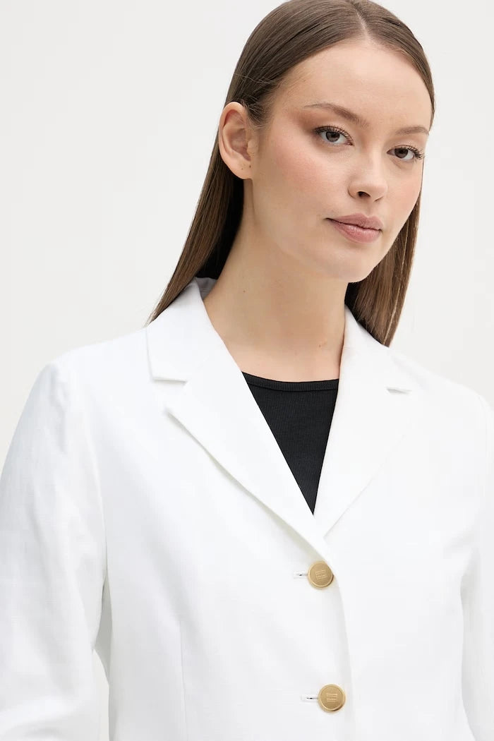 Tommy Hilfiger tek düğmeli kadın blazer ceket, keten karışımlı