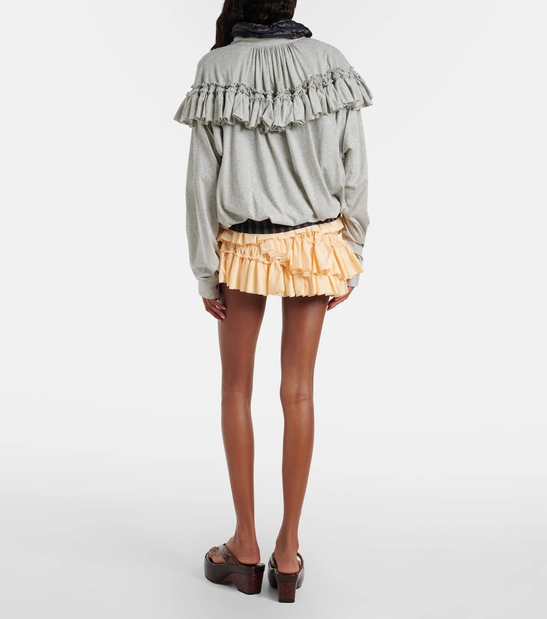 Dries Van Noten - تنورة قصيرة قطنية مكشكشة غير متماثلة