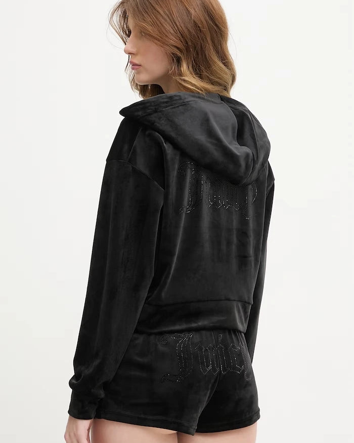 Juicy Couture суичър с качулка дамски от кадифе ICCLE HOODIE