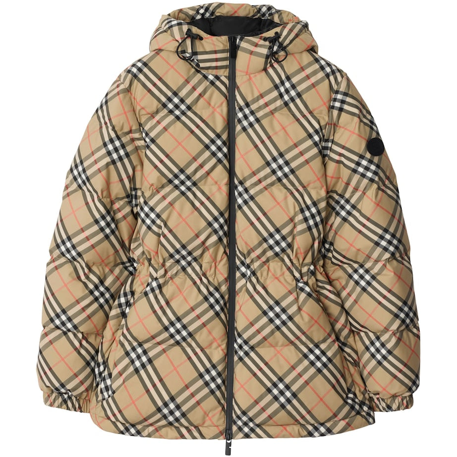 Burberry Beige Quilted Check Puffer Jacket