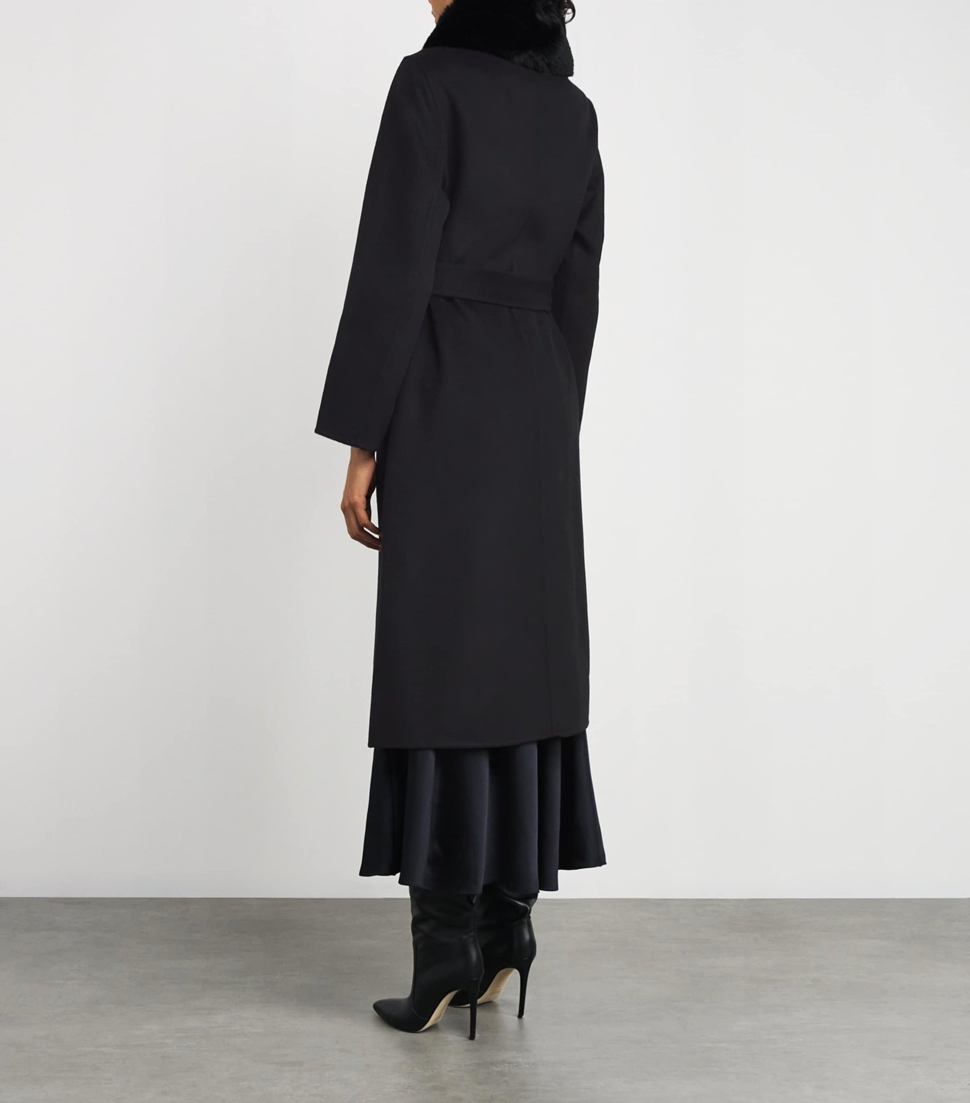 Maje Black Faux Fur-Collar Coat