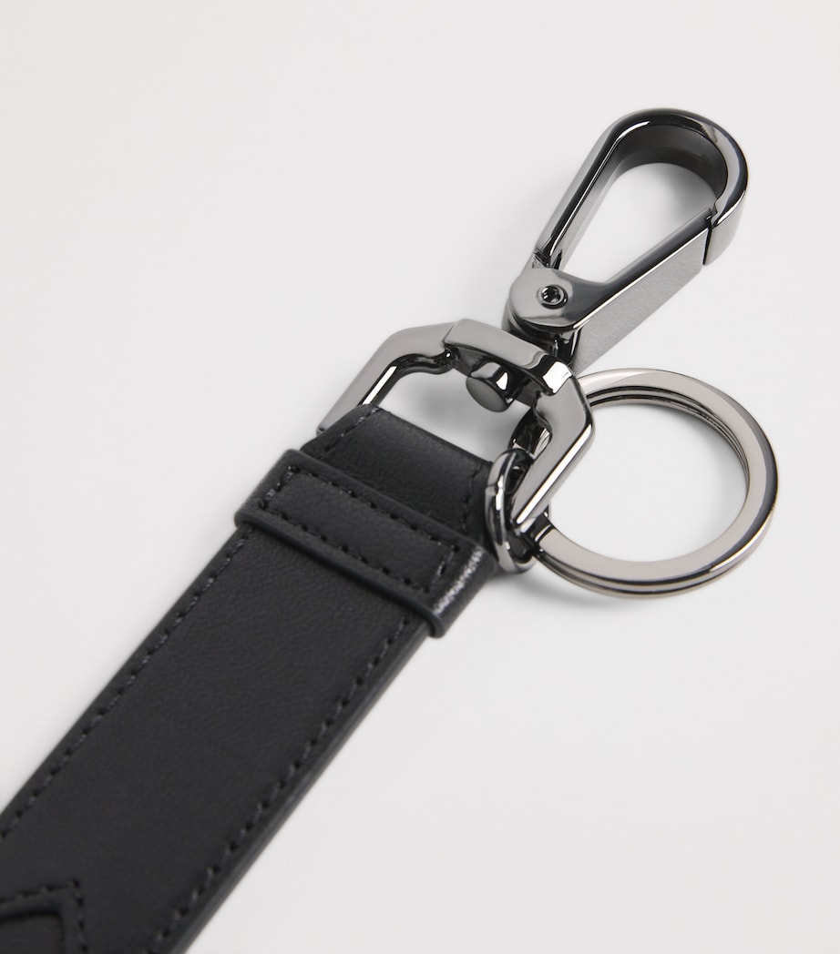 Emporio Armani Black Nappa Lambskin Logo Keyring