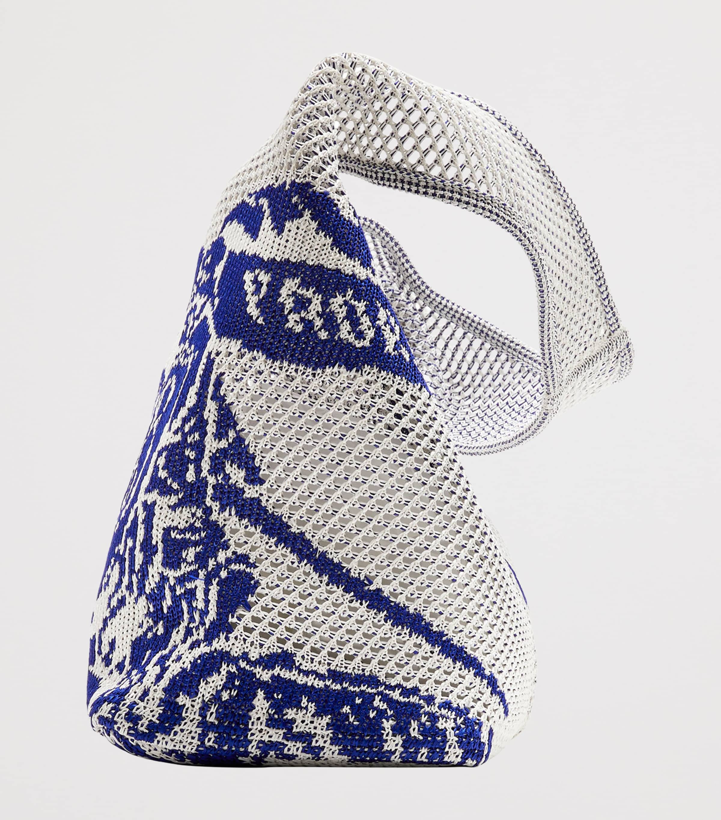 Burberry White Large Crochet Equestrian Knight Design Shoulder Bag