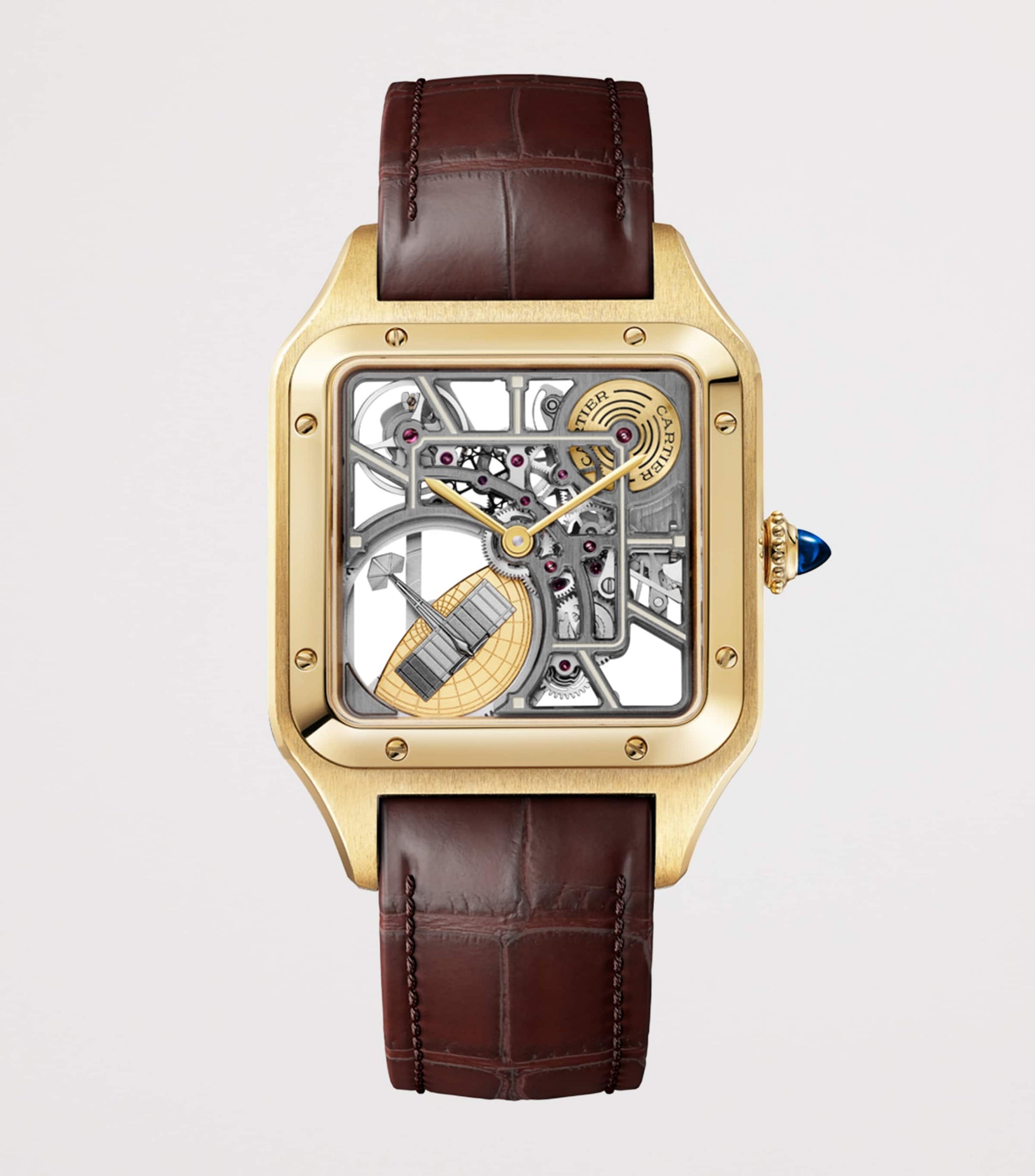 Large Yellow Gold Santos-Dumont Skeleton Watch 43.5mm