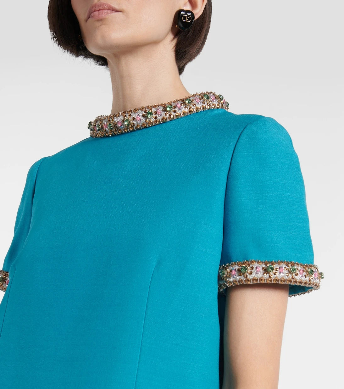 Valentino - Wool and silk embellished cocktail dress