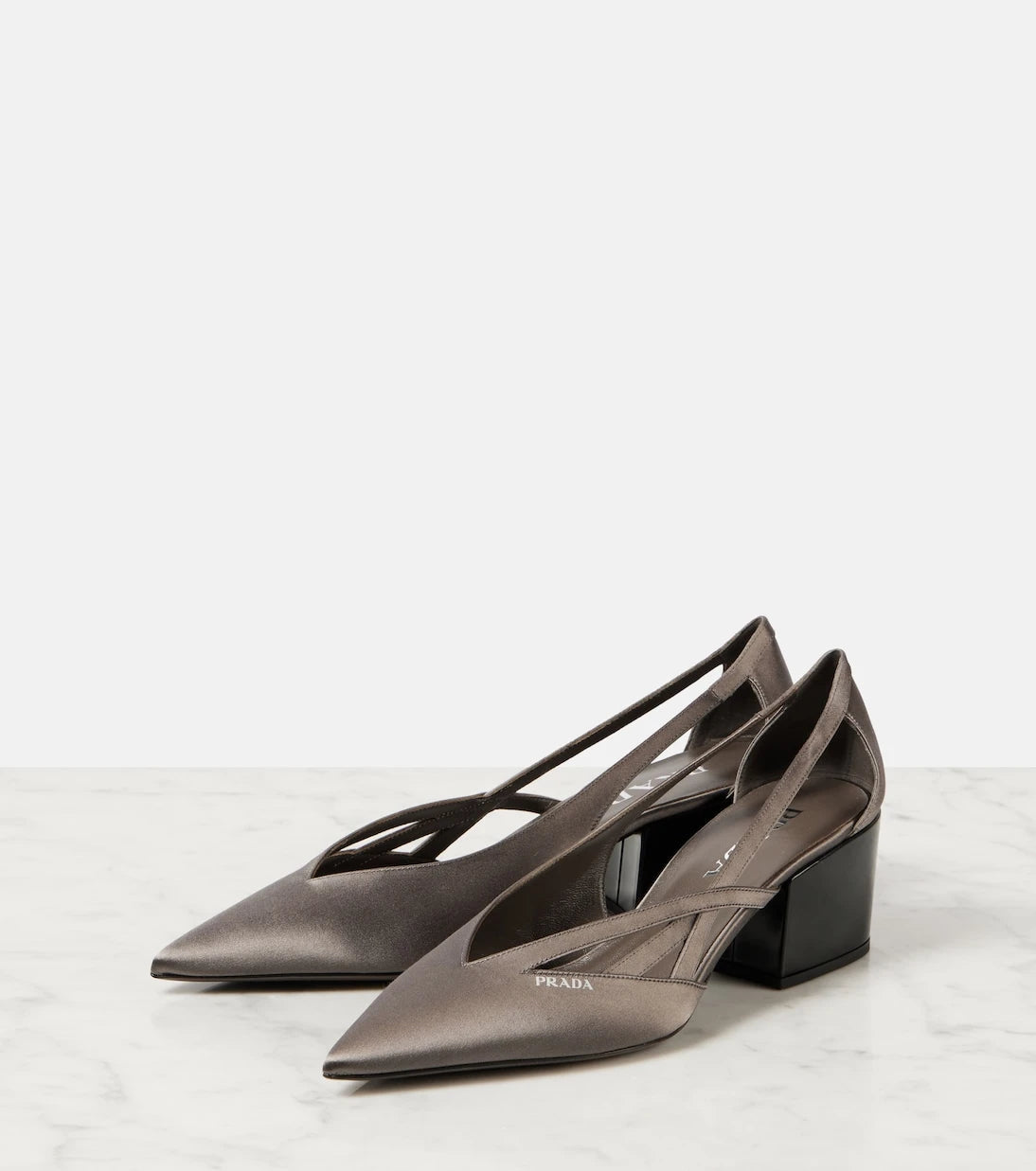 Prada - Pointy 55 cutout satin pumps