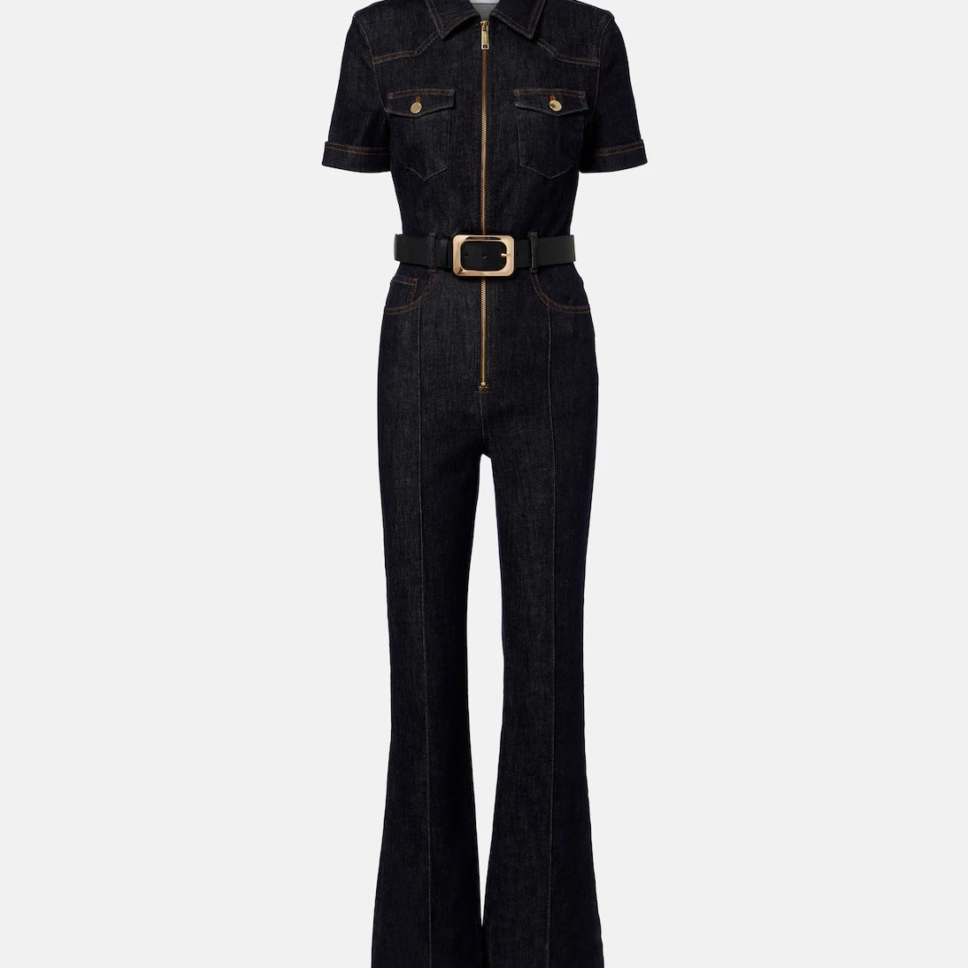 Self-Portrait - Belted denim jumpsuit
