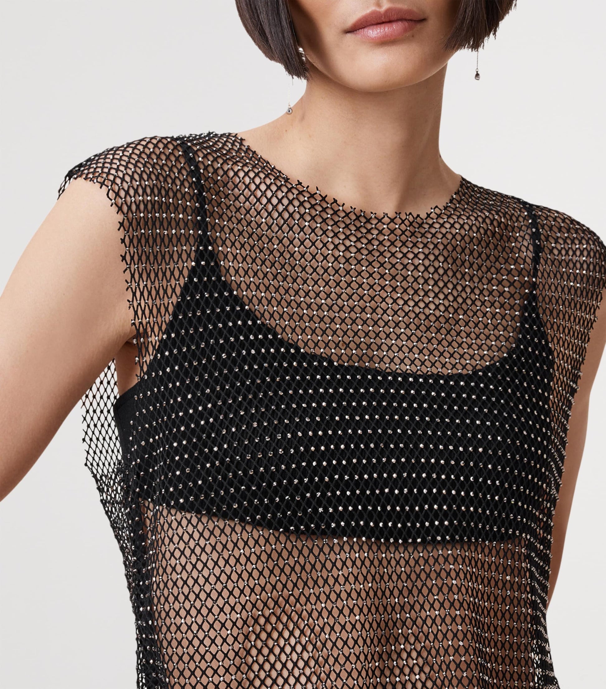 Mesh Embellished Calytrix Crop Top BLACK