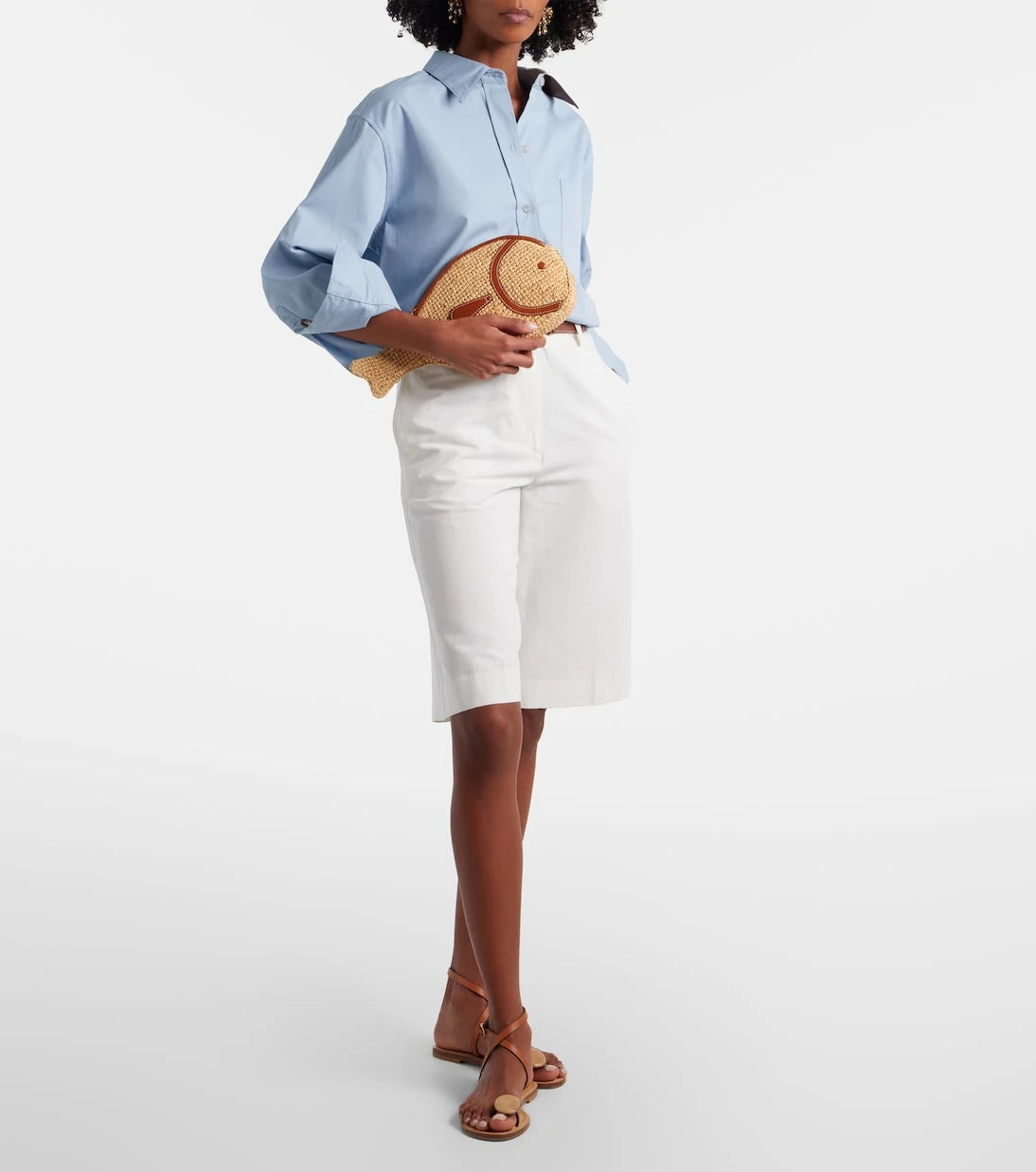 Staud - Pesce leather-trimmed raffia clutch