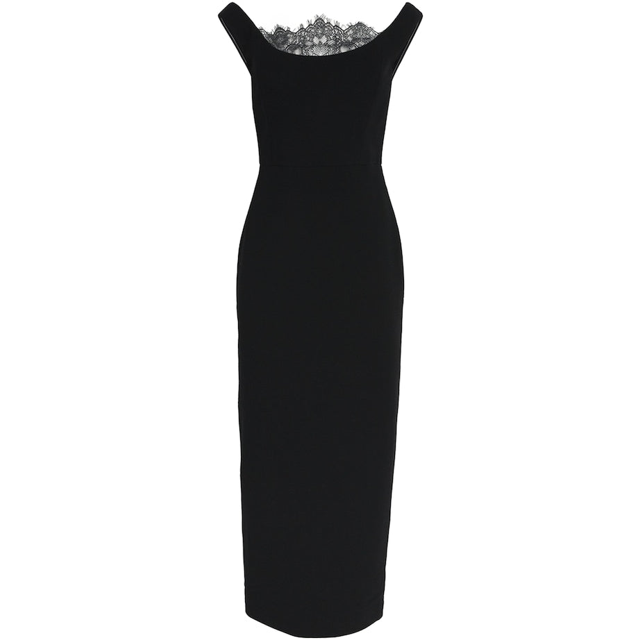 Roland Mouret Black Wool-Lace Midi Dress