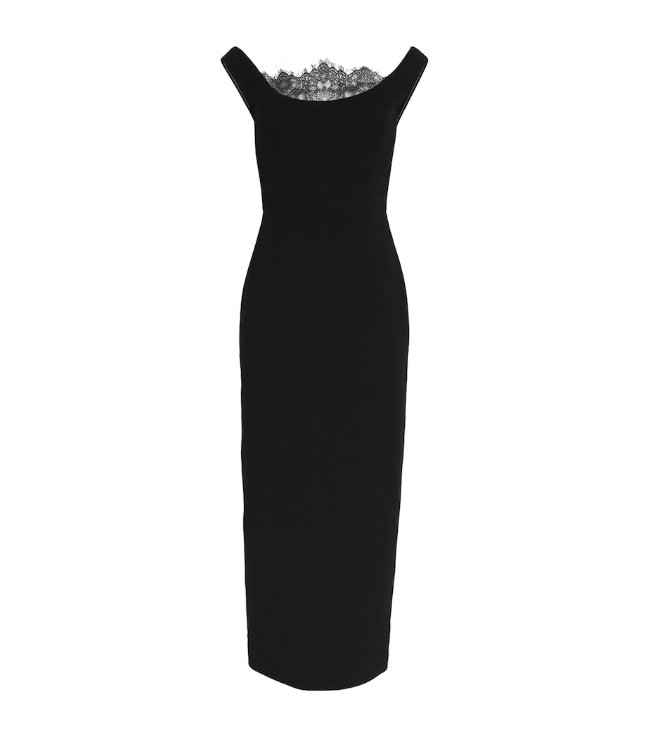 Roland Mouret Black Wool-Lace Midi Dress