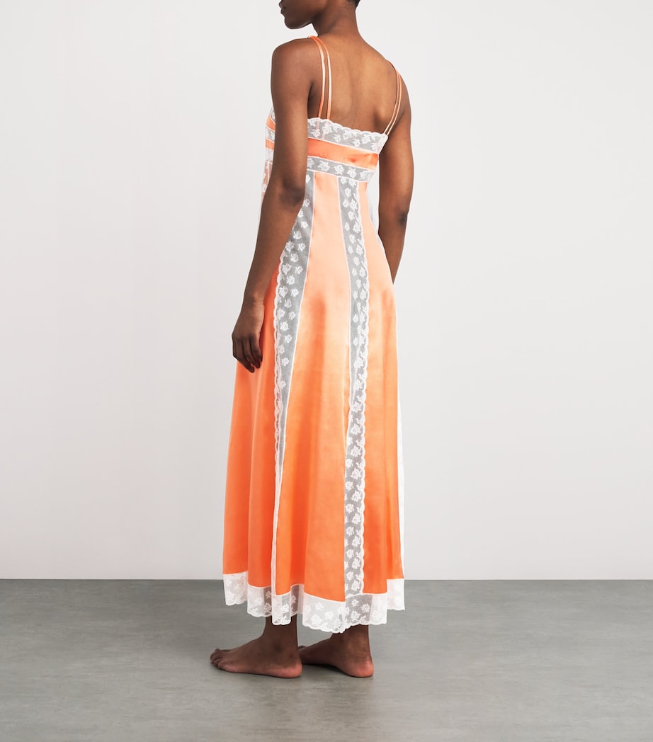 Loretta Caponi Orange Silk Lace-Detail Nightdress