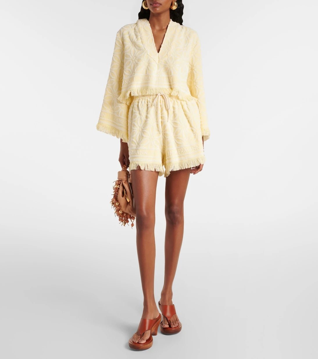 Zimmermann - Coco kapüşonlu pamuklu havlu kumaş crop top