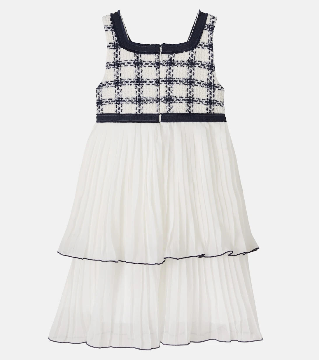 Patachou - Checked plissé cotton-blend tweed dress