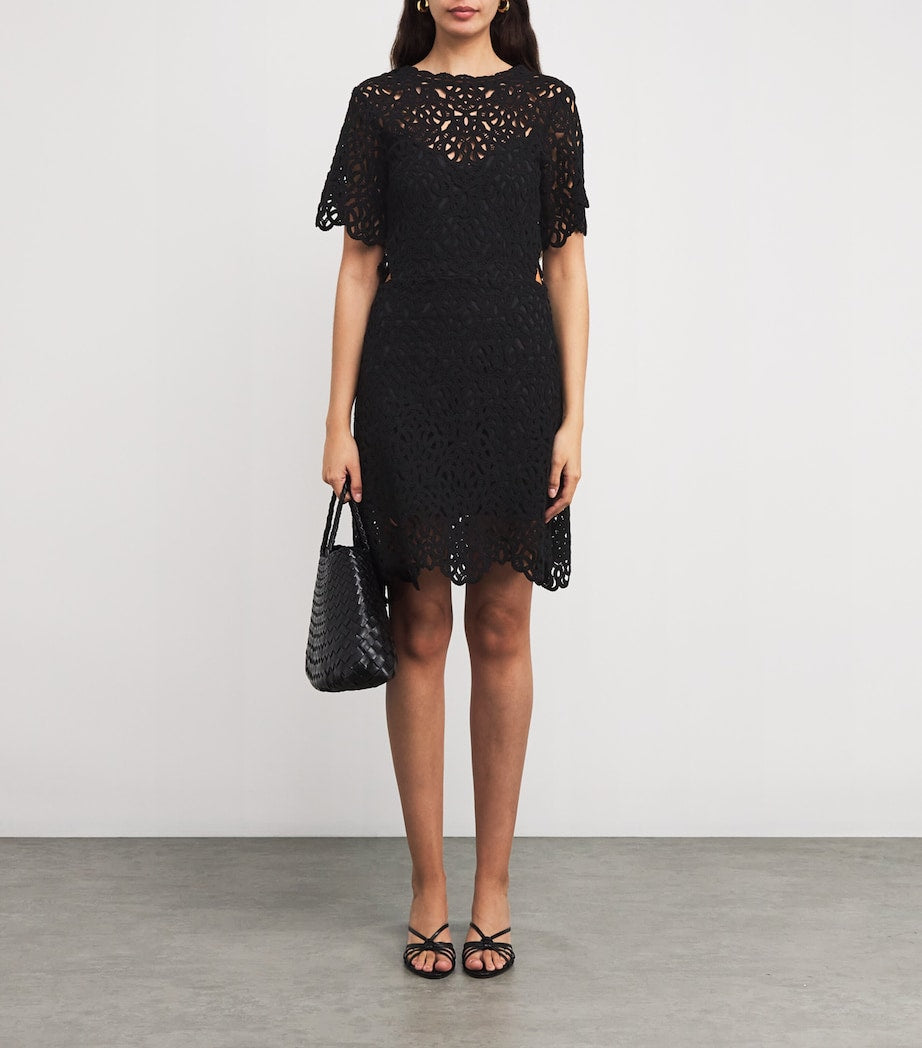 Maje Black Cotton Crochet Mini Dress