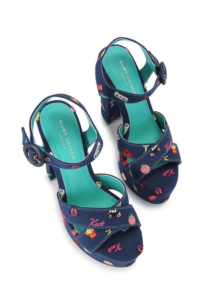 Kurt Geiger London сандали с висок ток Embroidery Platform Navy Canvas
