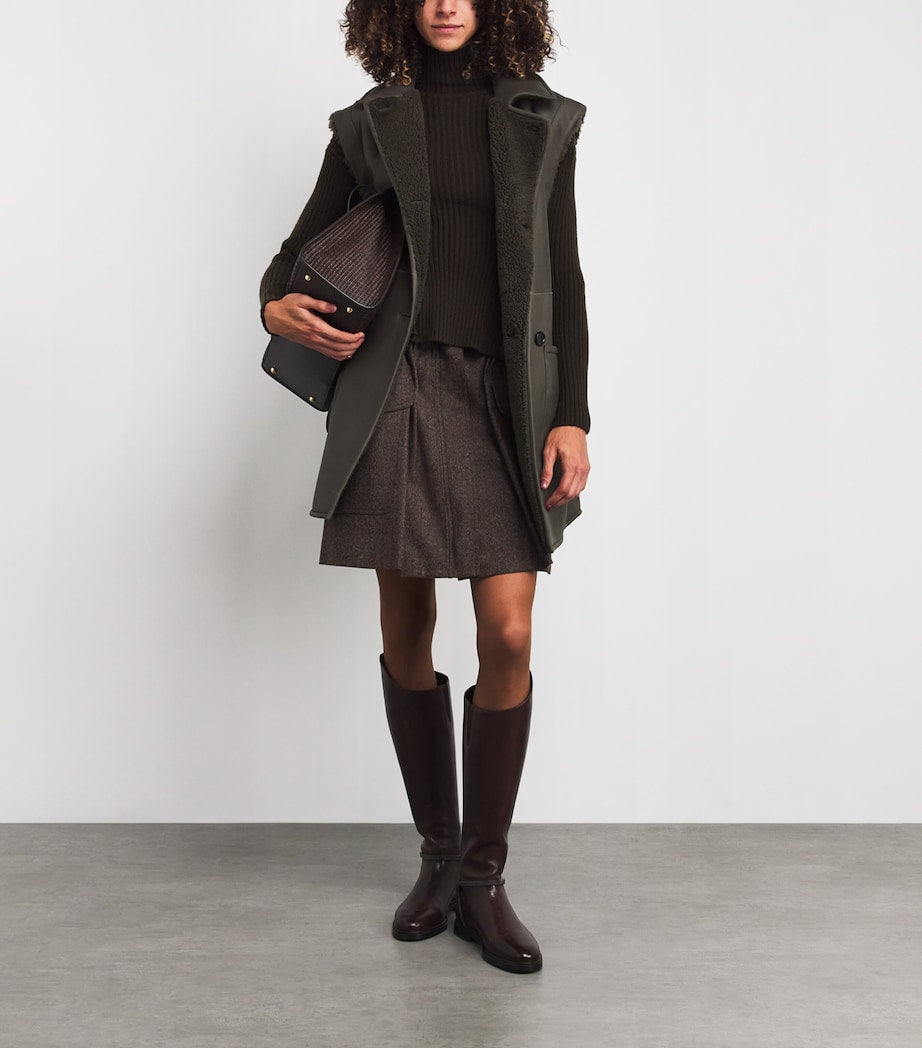 Max Mara Green Reversible Leather-Shearling Gilet