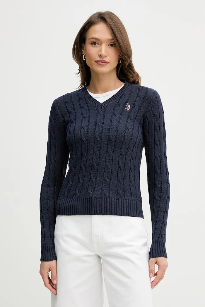 U.S. Polo Assn. Kadın Pamuklu V Yaka Örgü Kazak