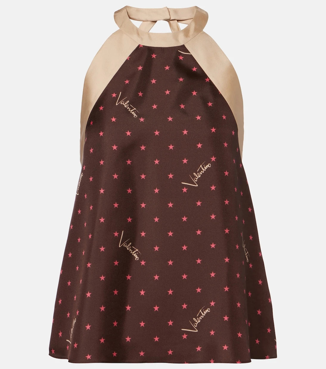 Valentino - Printed halterneck silk twill top