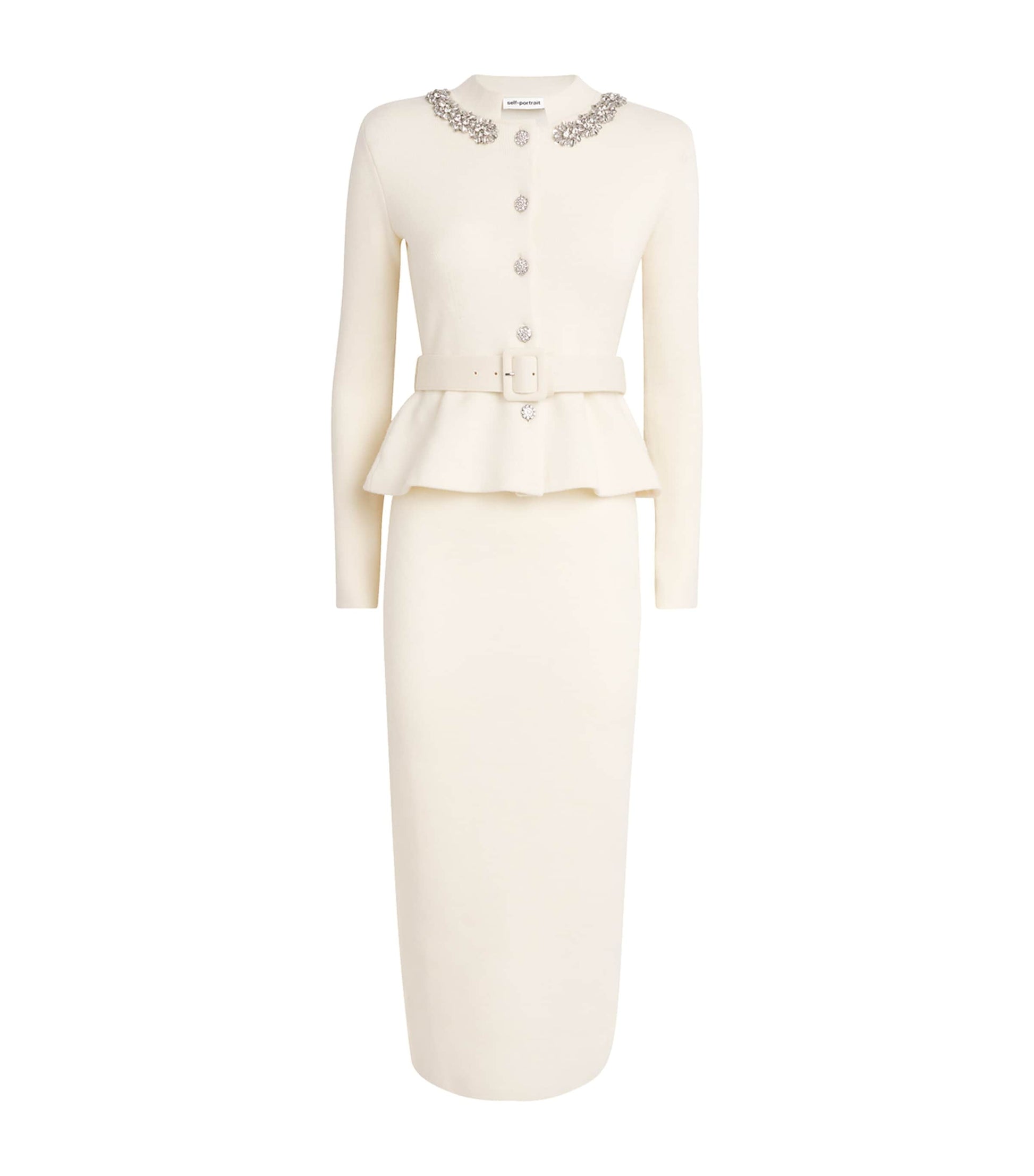 Self-Portrait Ivory Knitted Embellished Midi Dress