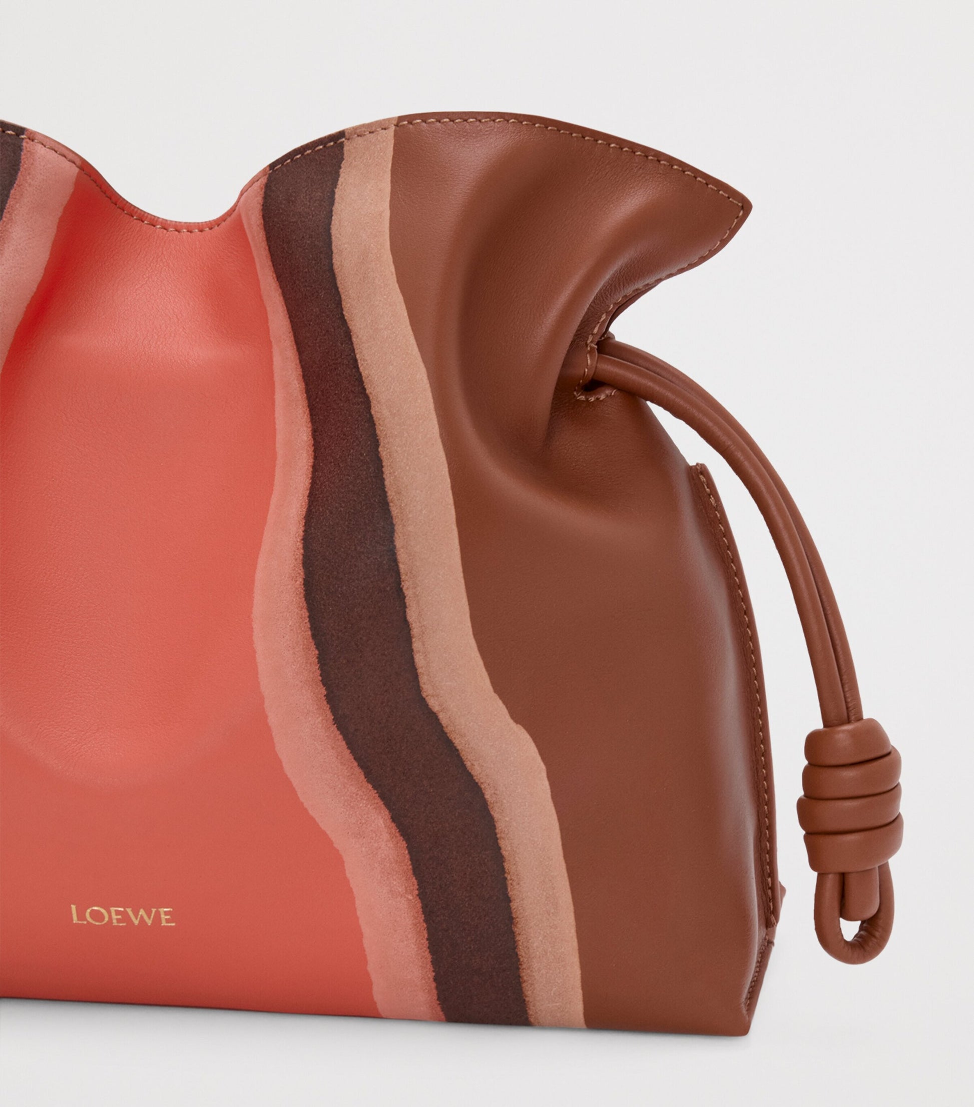 LOEWE Brown Leather Stripe Flamenco Clutch Bag