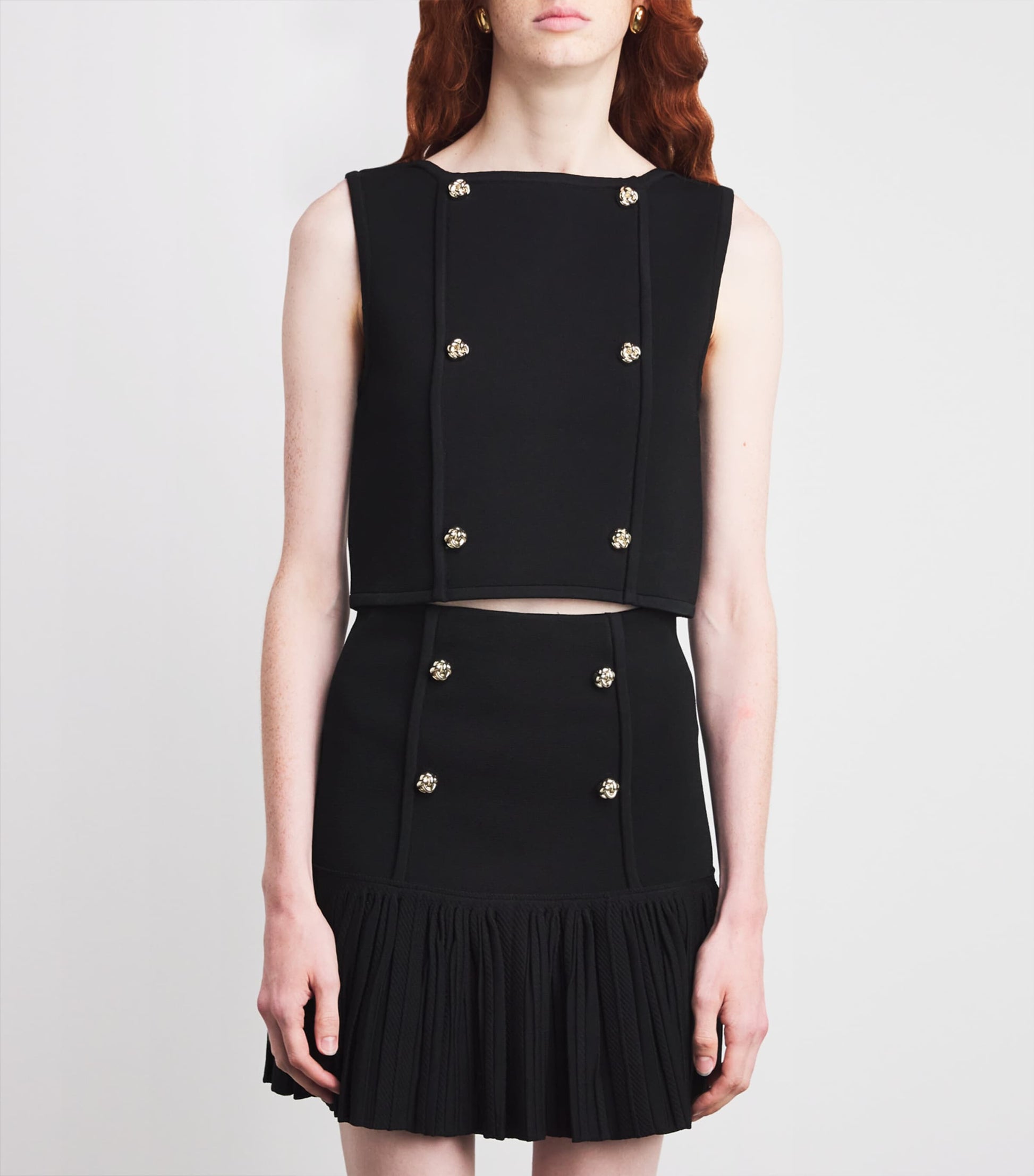 Black Button-Embellished Cropped Sweater