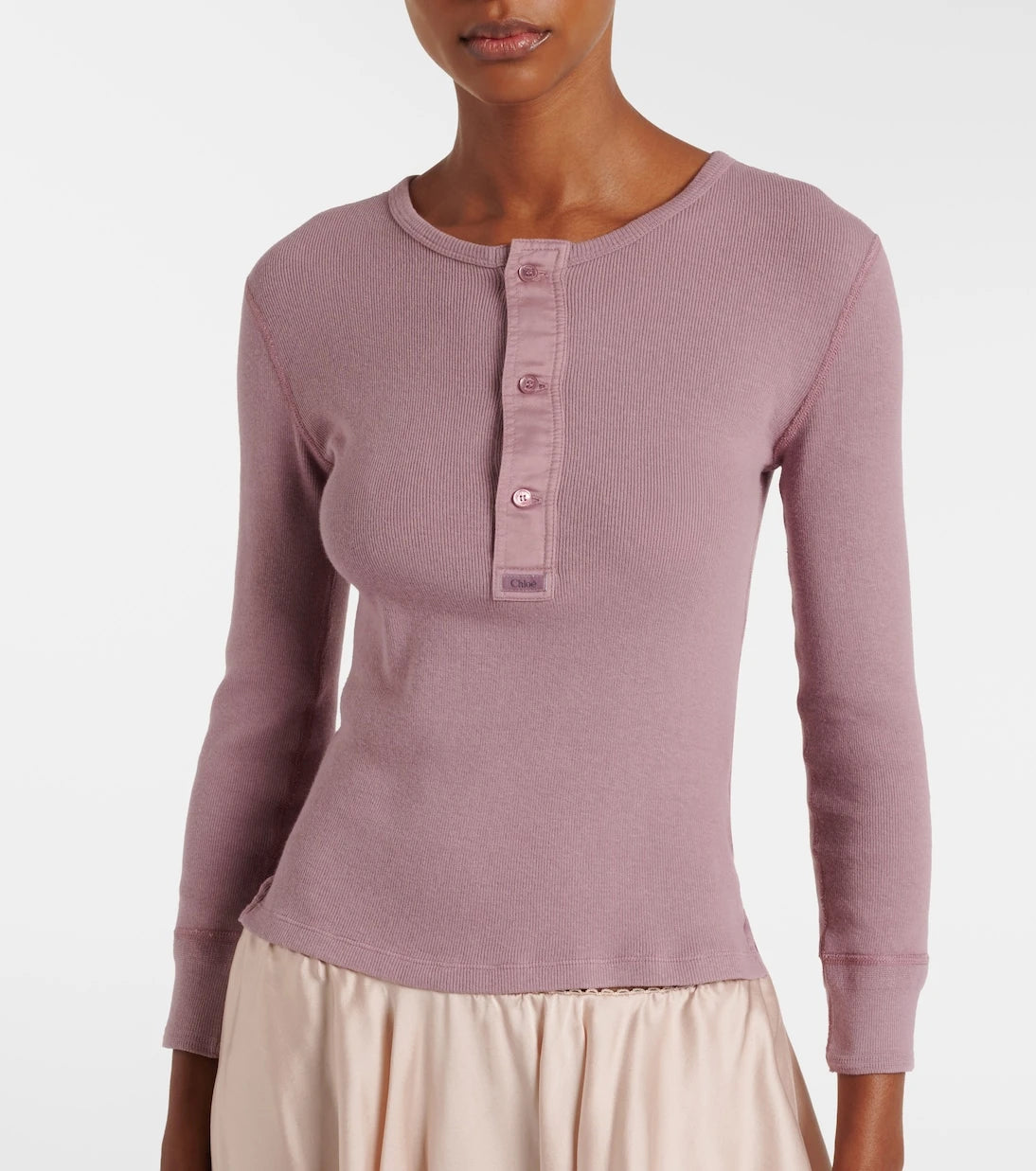 Chloé - Ribbed-knit cotton Henley shirt
