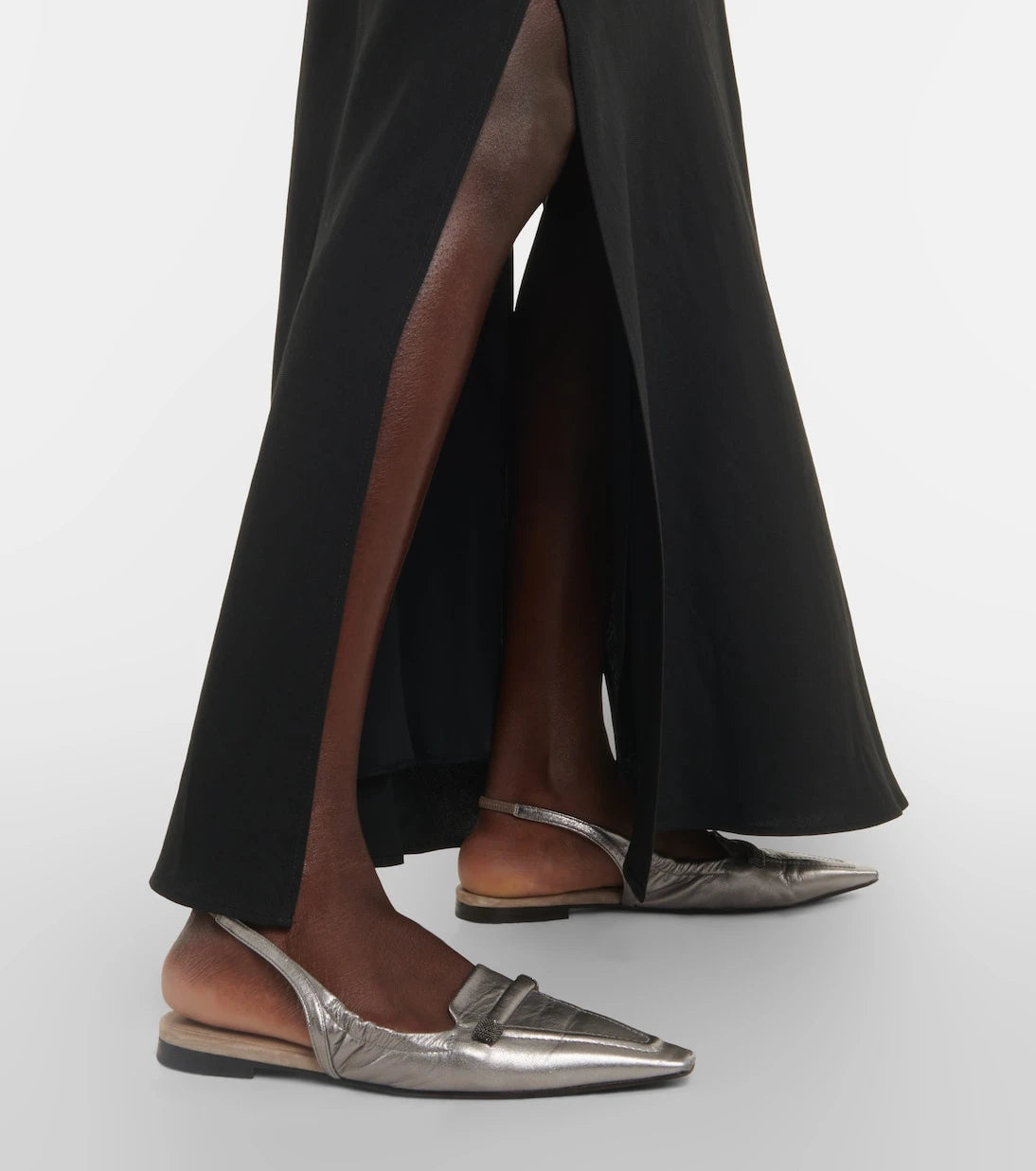 Brunello Cucinelli - Metallic leather slingback flats