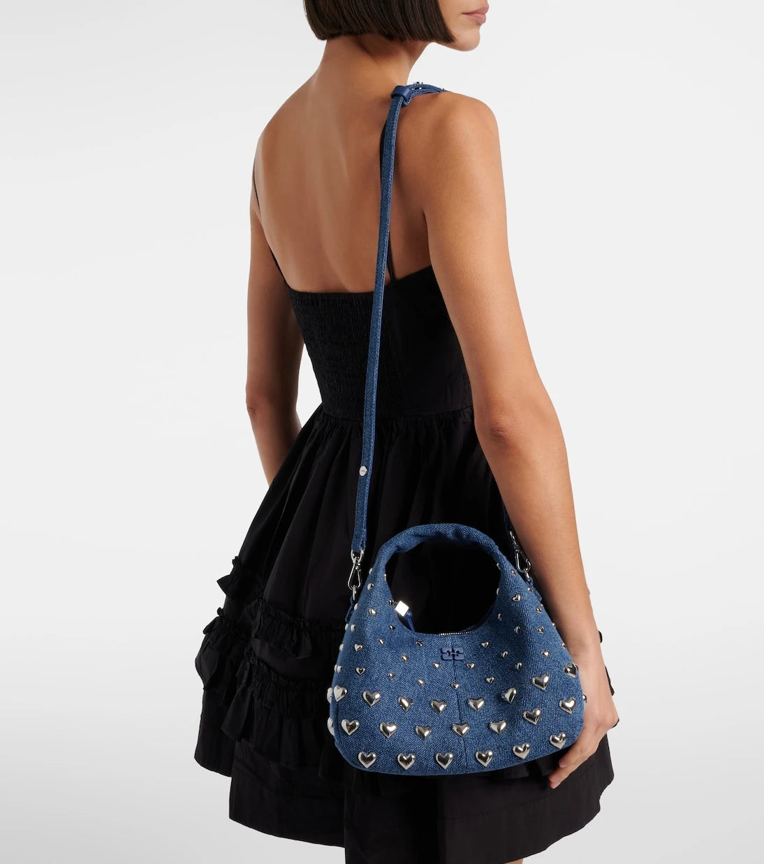 Ganni - Mini studded denim top-handle bag