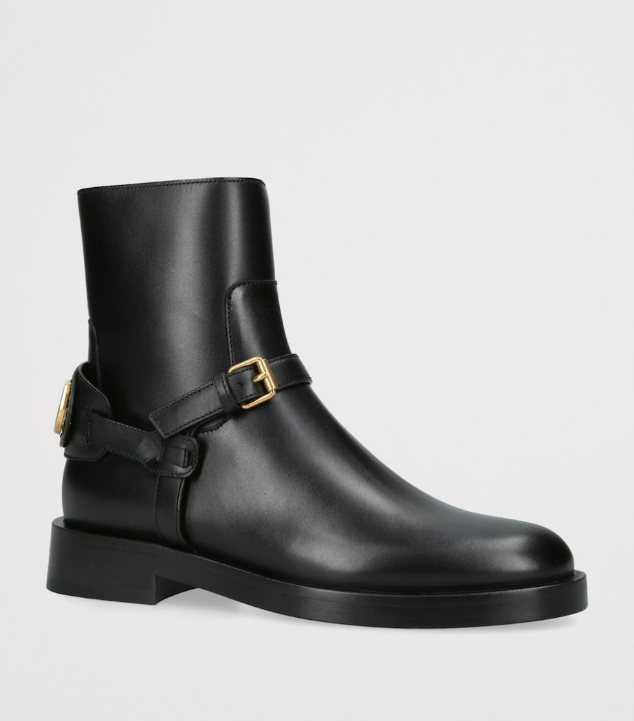 Valentino Garavani Black Leather Signature VLogo Ankle Boots 30