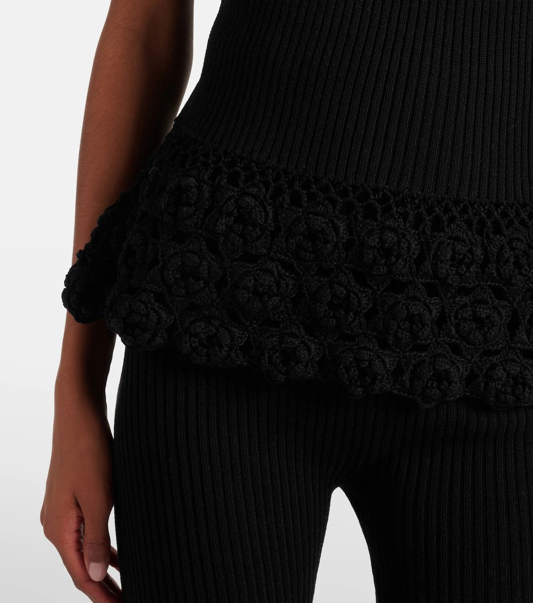 Ganni - Crochet-trimmed ribbed cotton-blend top