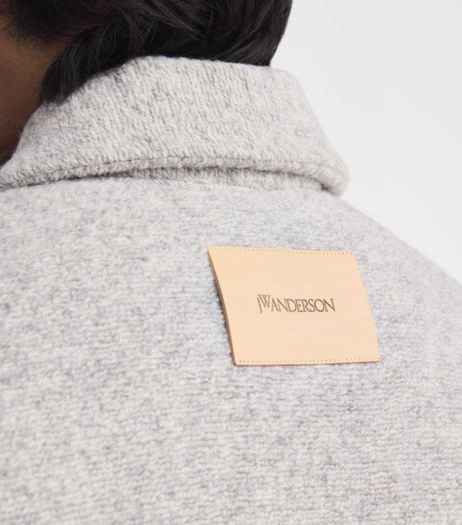 Grey Wool-Blend Contrast Trim Jacket