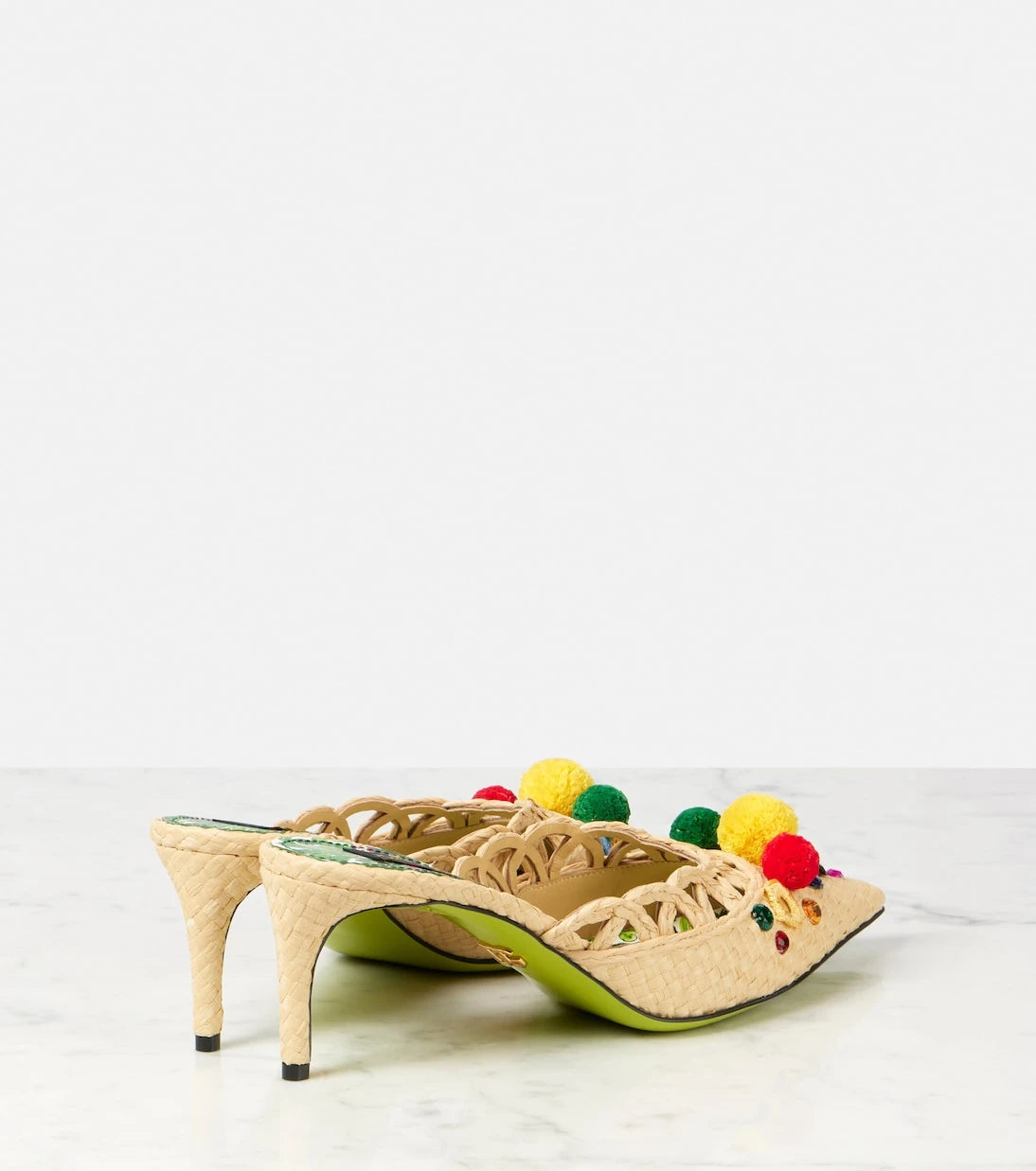 Dolce&Gabbana - Pointy 60 embellished raffia mules