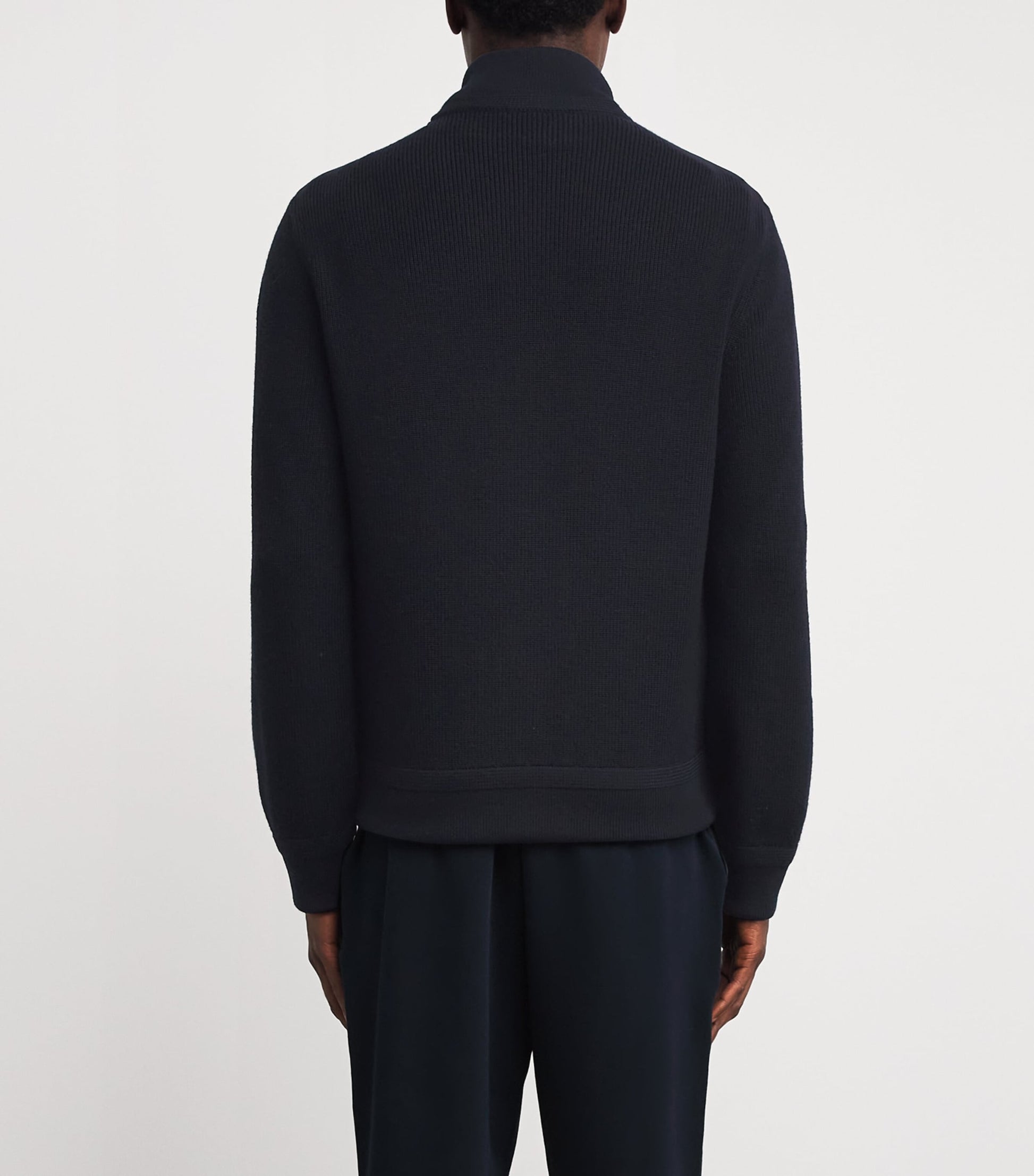 Navy Suede-Wool Bomber Jacket