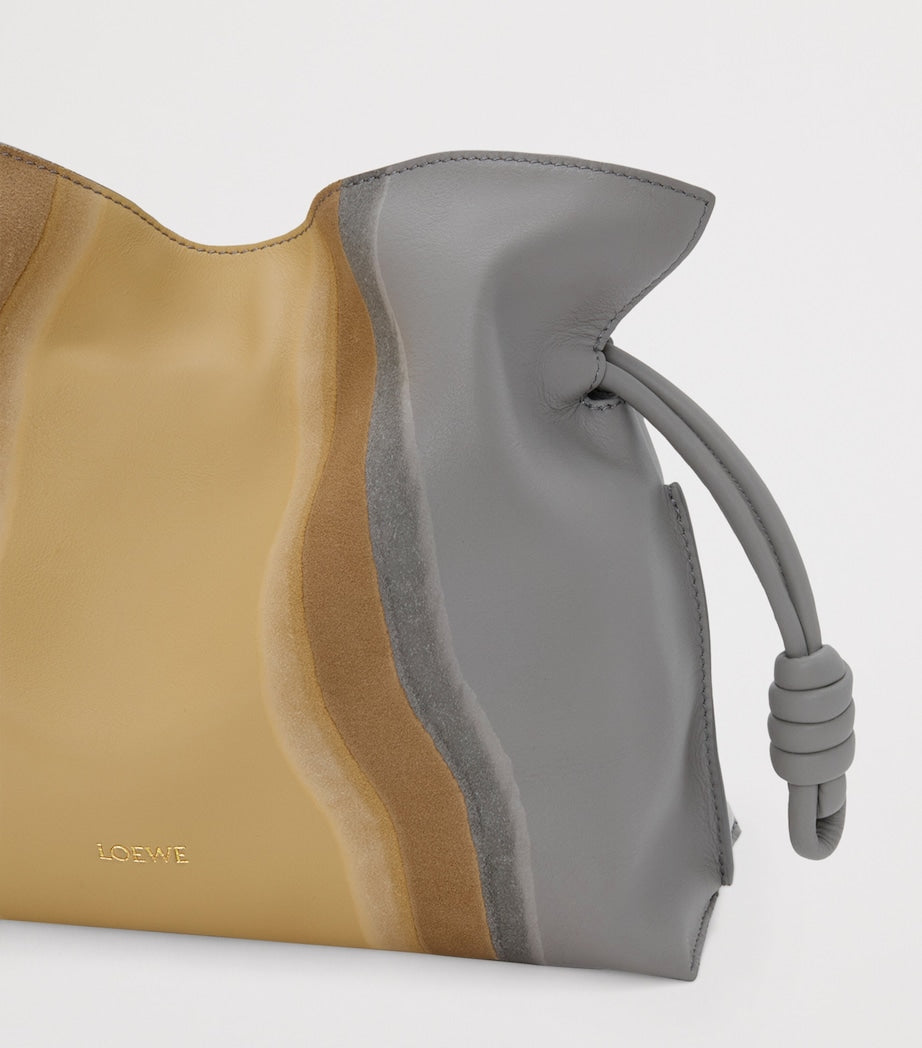 LOEWE Grey Leather Stripe Flamenco Clutch Bag