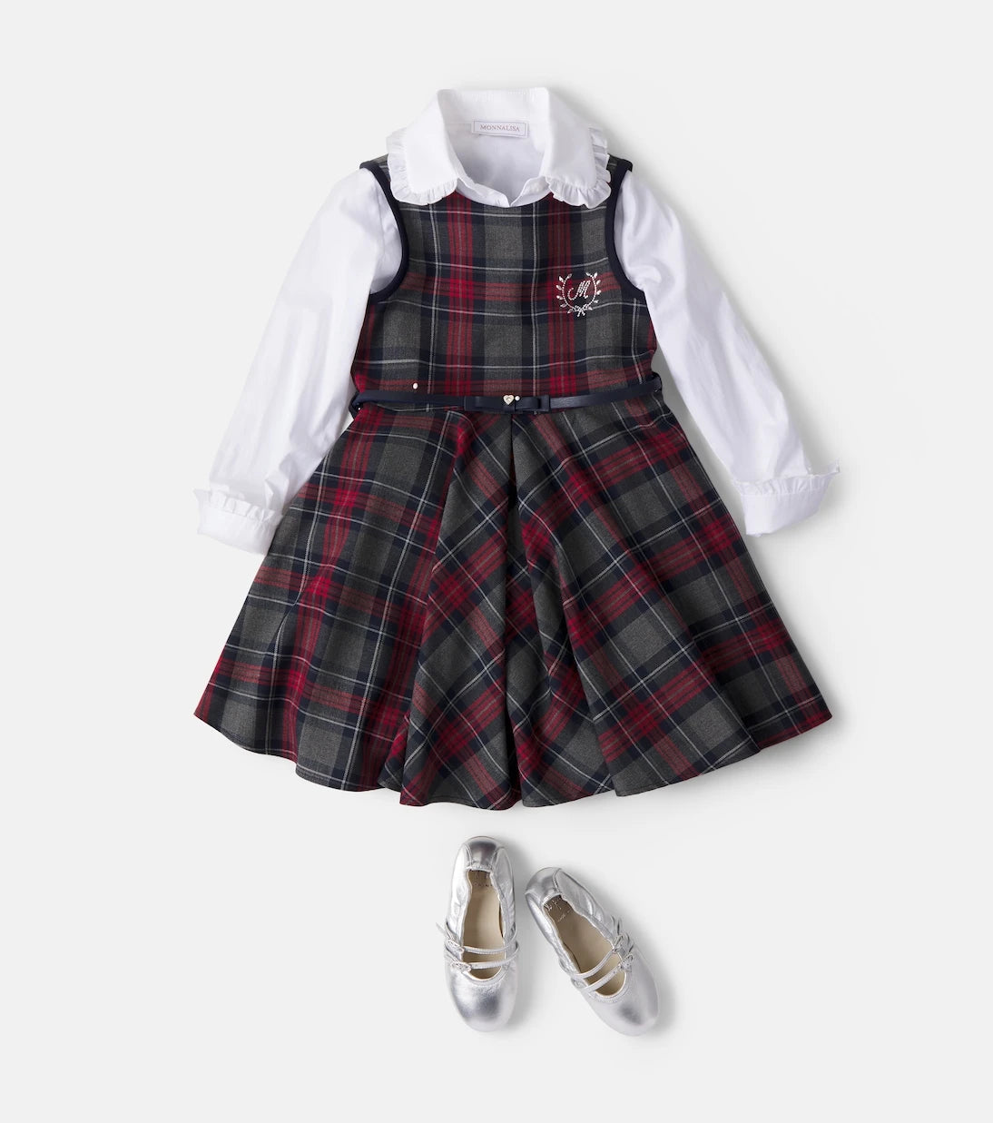 Monnalisa - Belted checked pleated dress