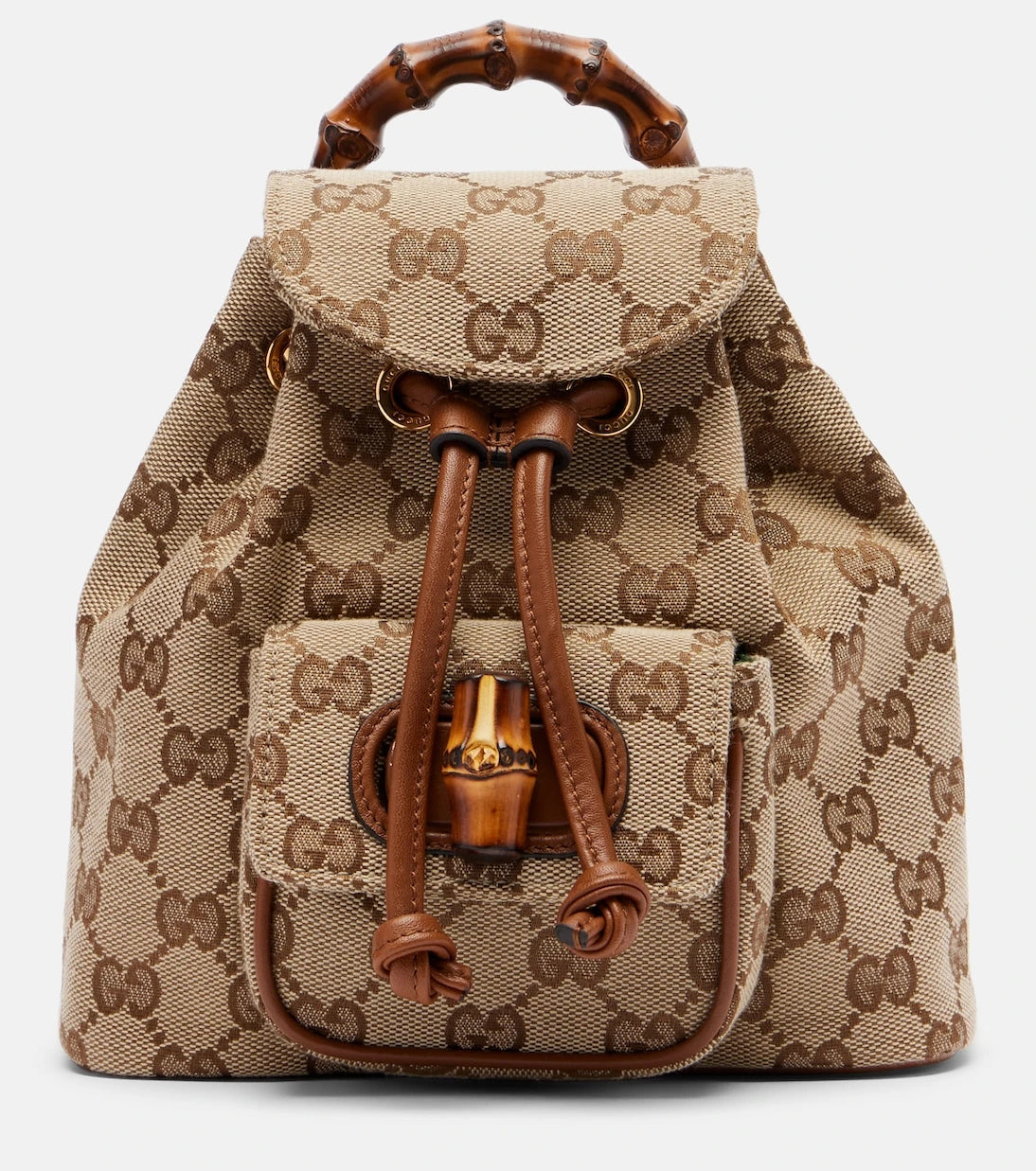 Gucci - Bamboo Orta boy deri detaylı kanvas sırt çantası