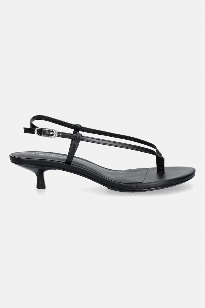 Calvin Klein сандали от кожа KITT HEEL SNDL STRAPPY SLING LTH