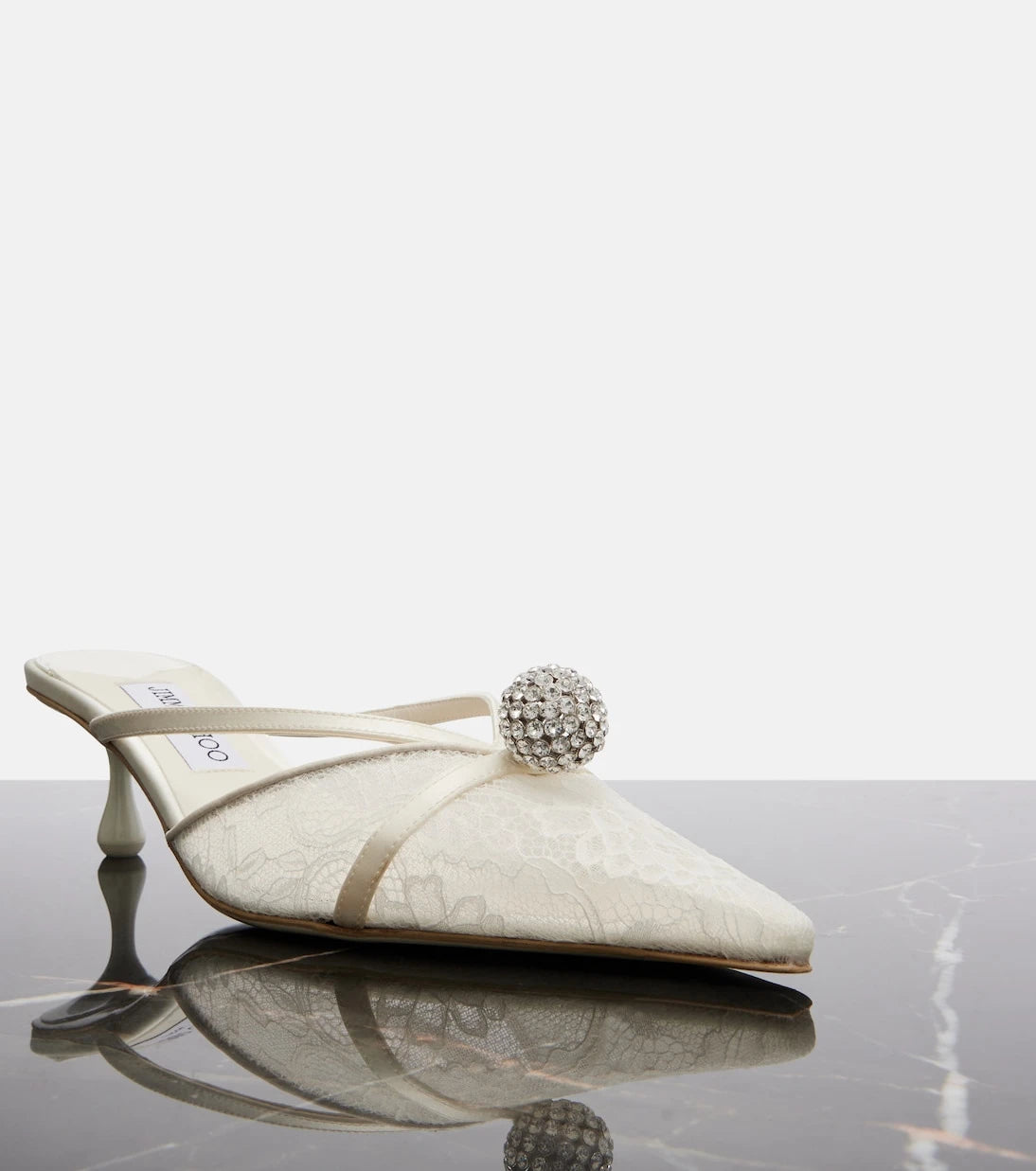 Jimmy Choo - Sana embellished leather-trimmed lace mules