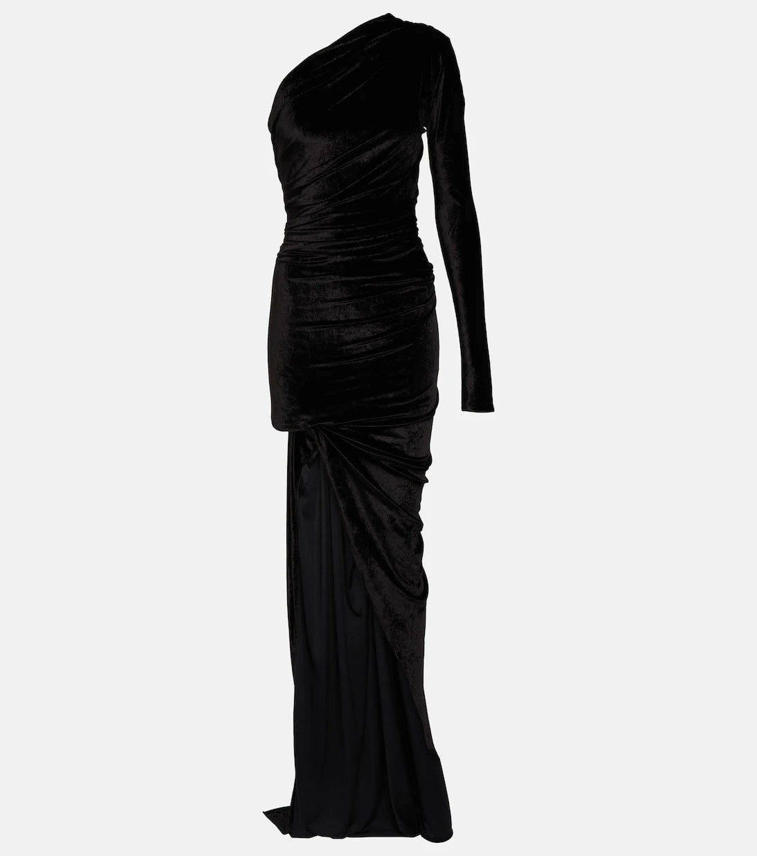 Balenciaga - فستان سهرة مخملي غير متماثل بكتف واحد